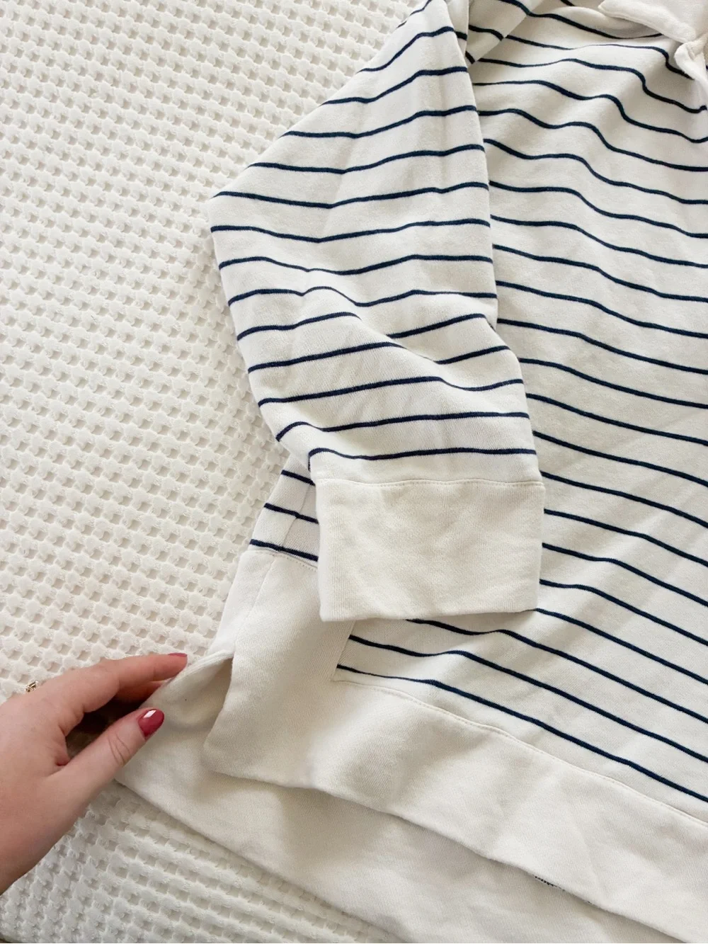 J. Crew Cream and Navy Striped Polo-Style Long Sleeve Shirt